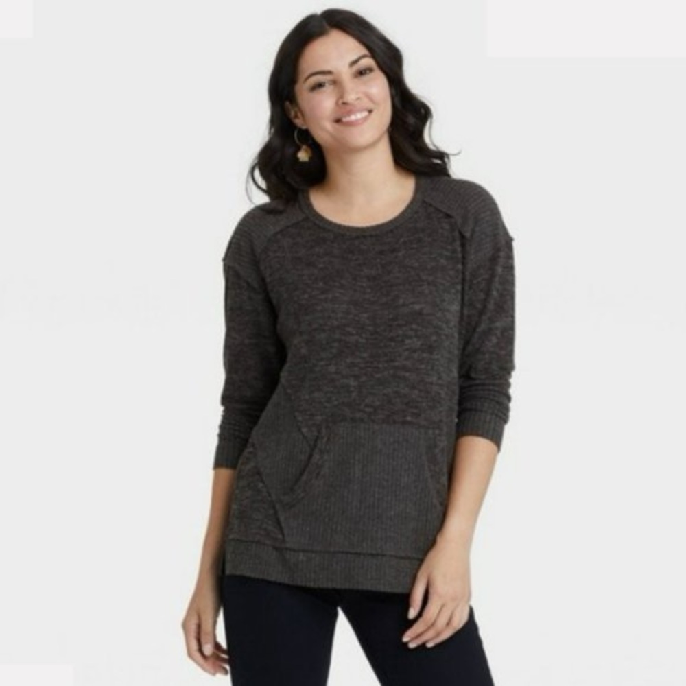Knox Rose Dark Gray Knit Henley with front pocket XL
